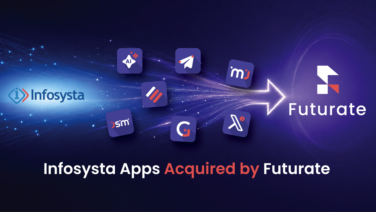 Infosysta Apps logo transitioning into Futurate branding, representing the acquisition